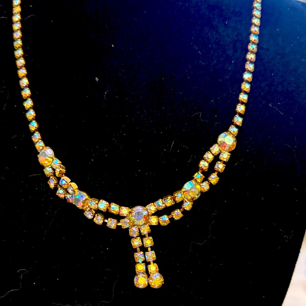 Vintage gold, borealis tone, crystal necklace